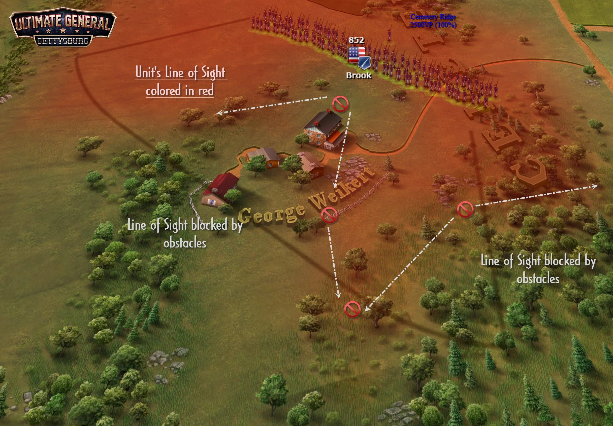 Red area shows what the unit can see. You can enable this "Individual LoS" for your units any time you want, which is especially useful for your artillery to understand its actual effective range.