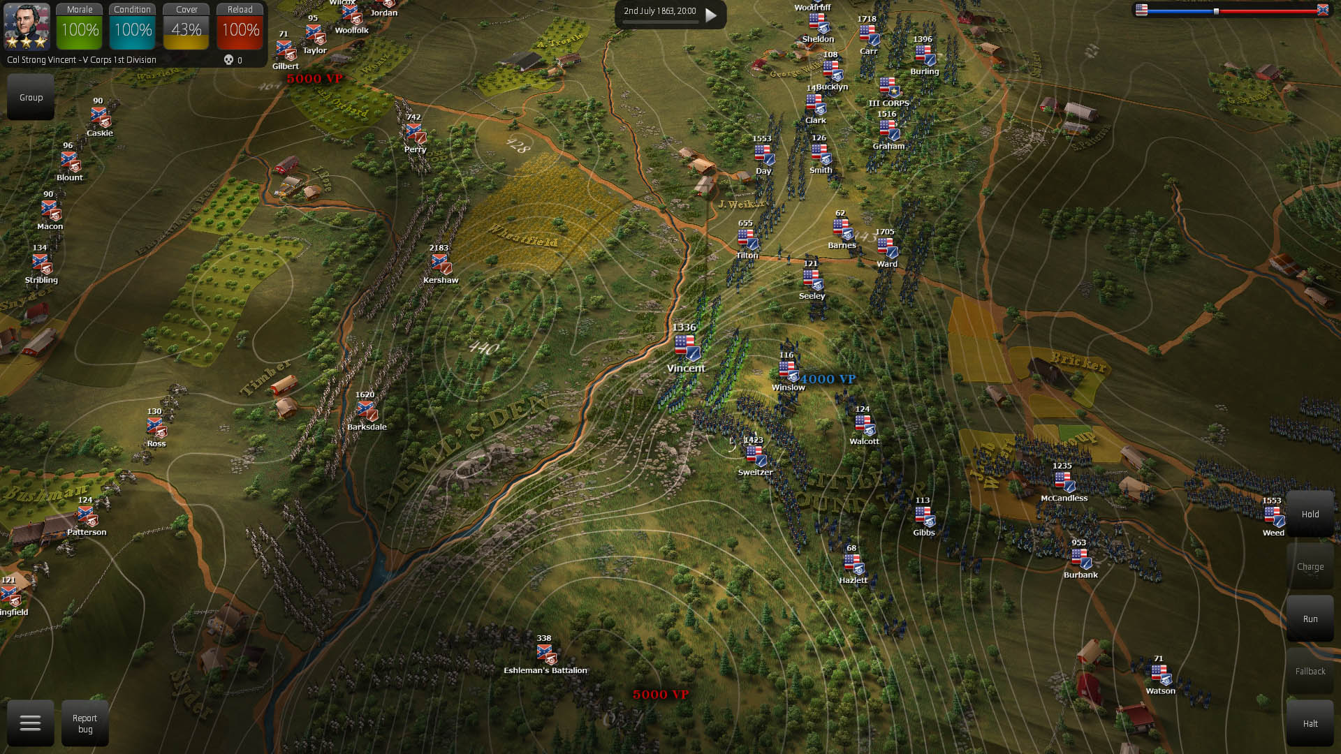 By pressing the M key you toggle on/off the height lines which help you understand which are the best locations to deploy your artillery.