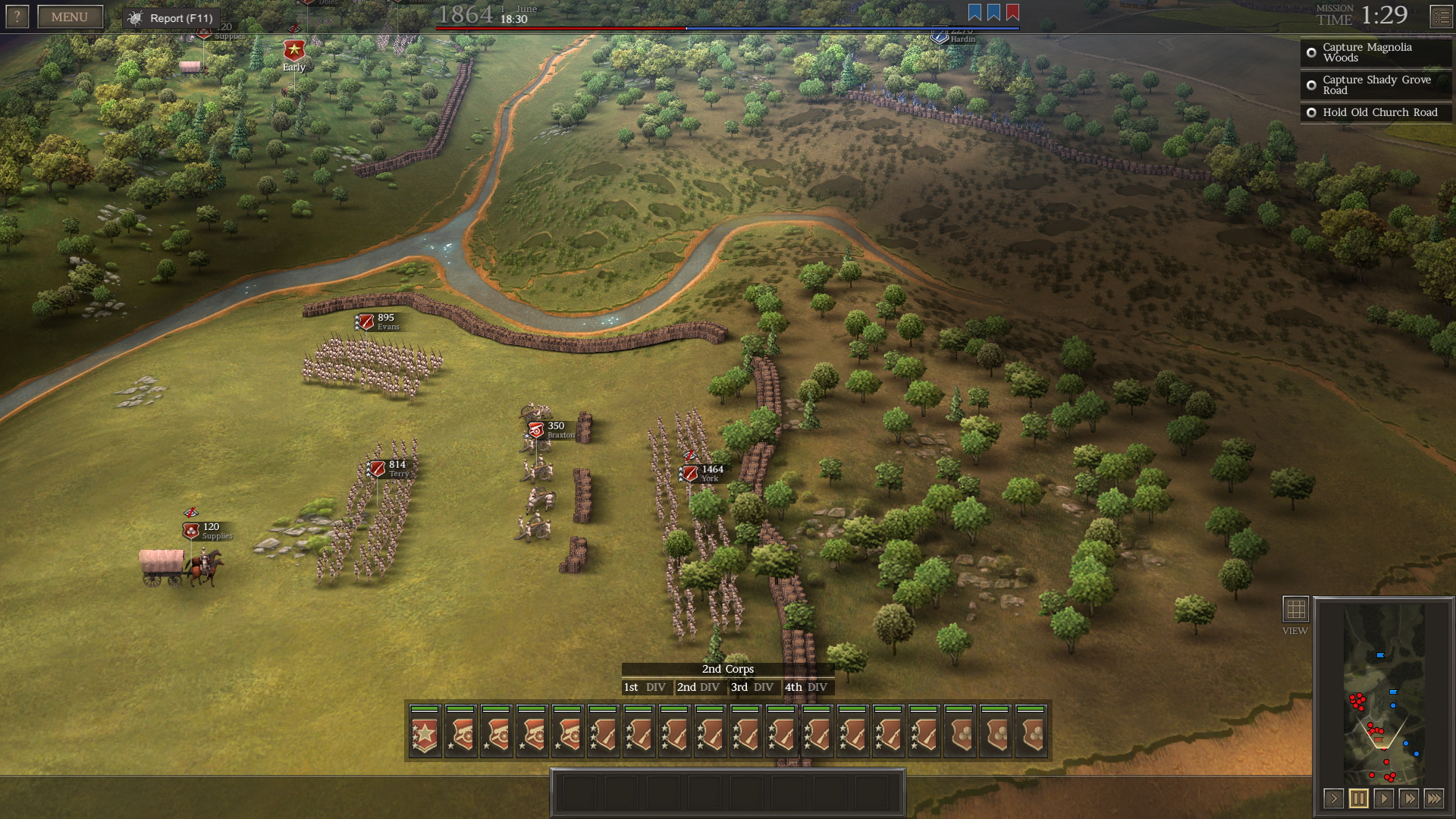 The Confederates must make a bold attack upon the Union right flank near Magnolia Swamp in order to secure their own left flank.