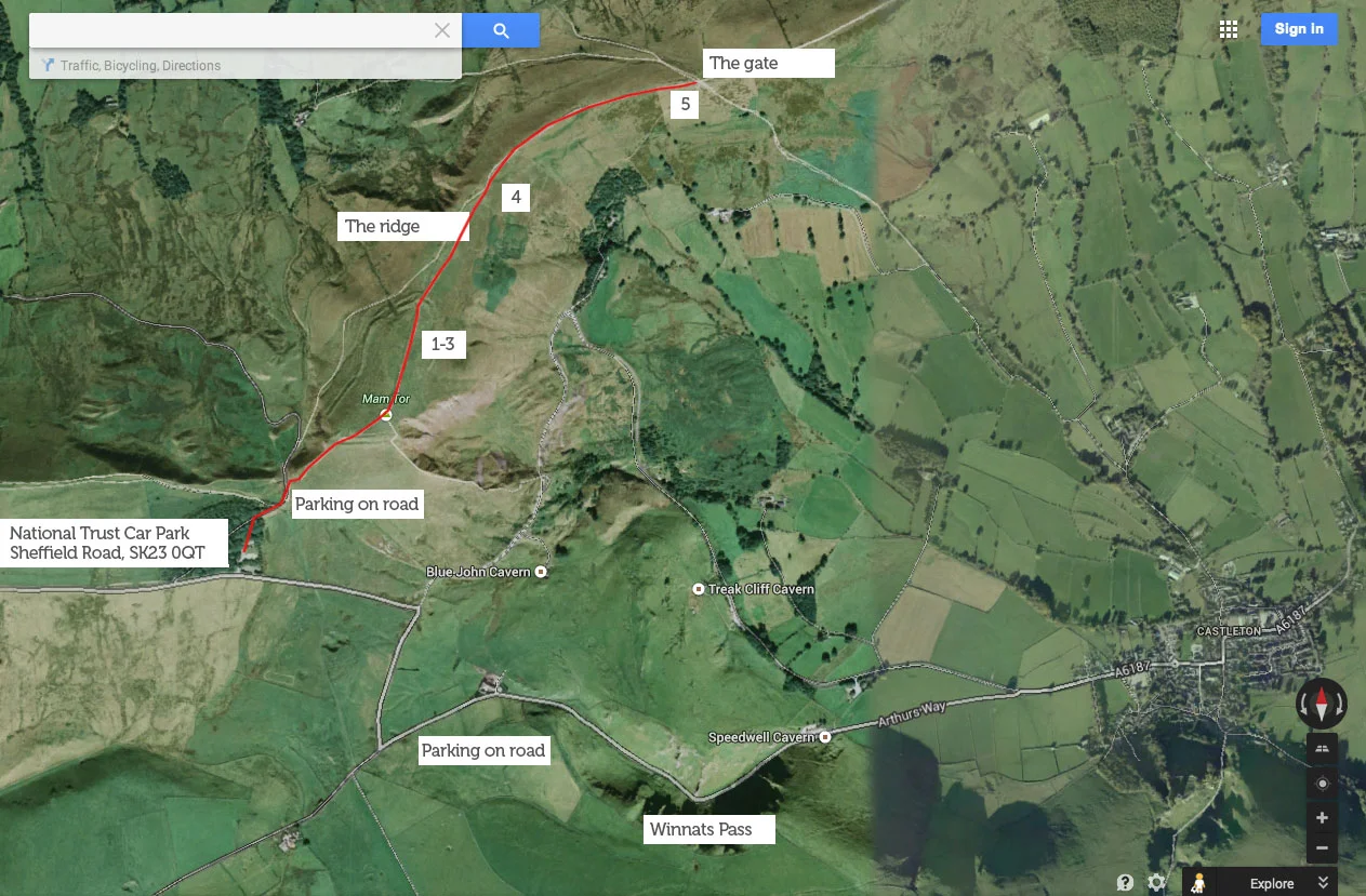 The route I took and the approximate viewpoints where I shot from.