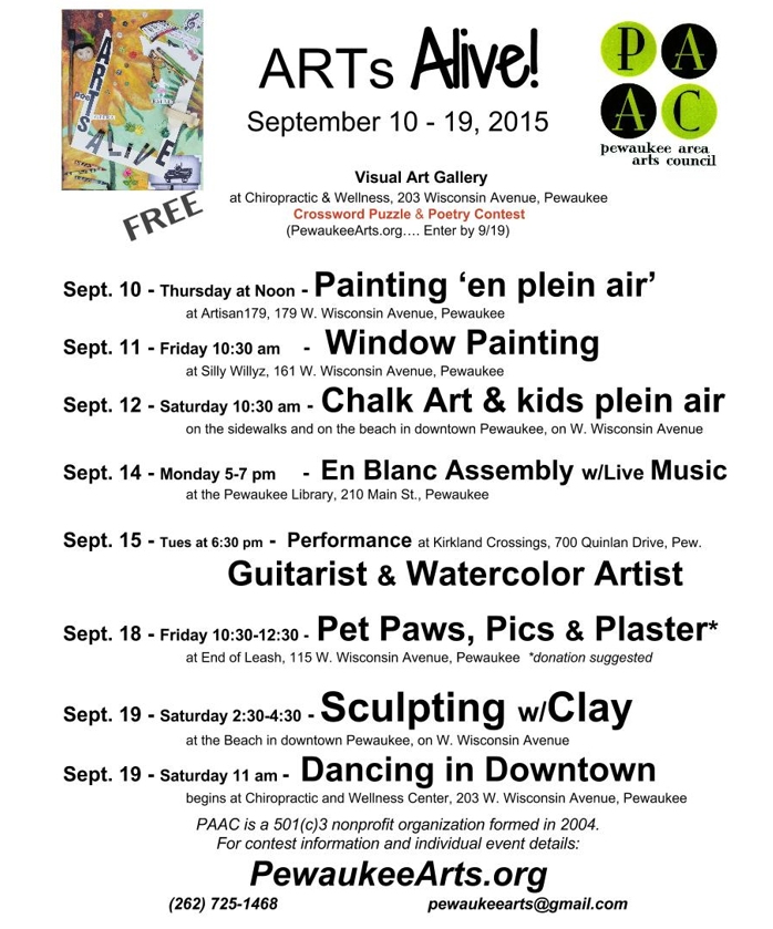 Click this image to view the entire ARTs Alive! schedule for the week of September 10th-19th.