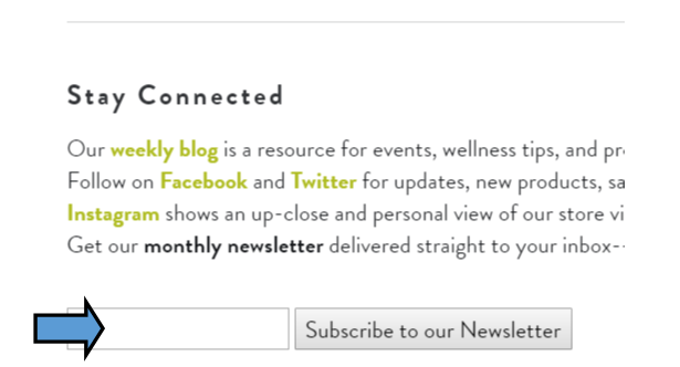 This is a screenshot of our Stay Connected section on our main website page .