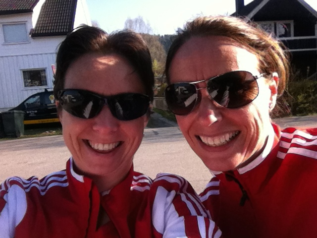Anne og meg før start på halvmaraton 2014
