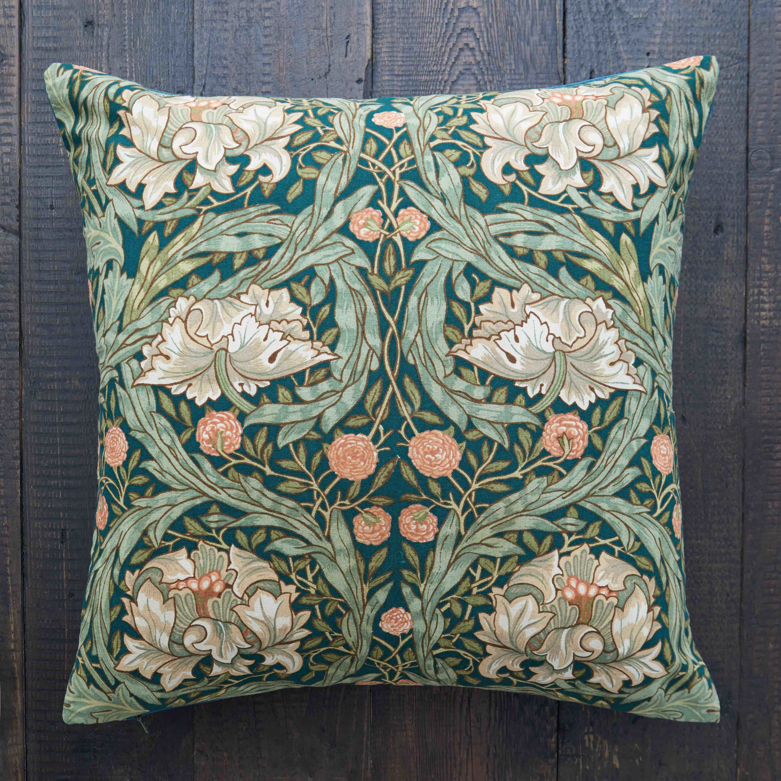 Recycled William Morris Print Cushion Cover in Green, 50x50cm — Mark ...