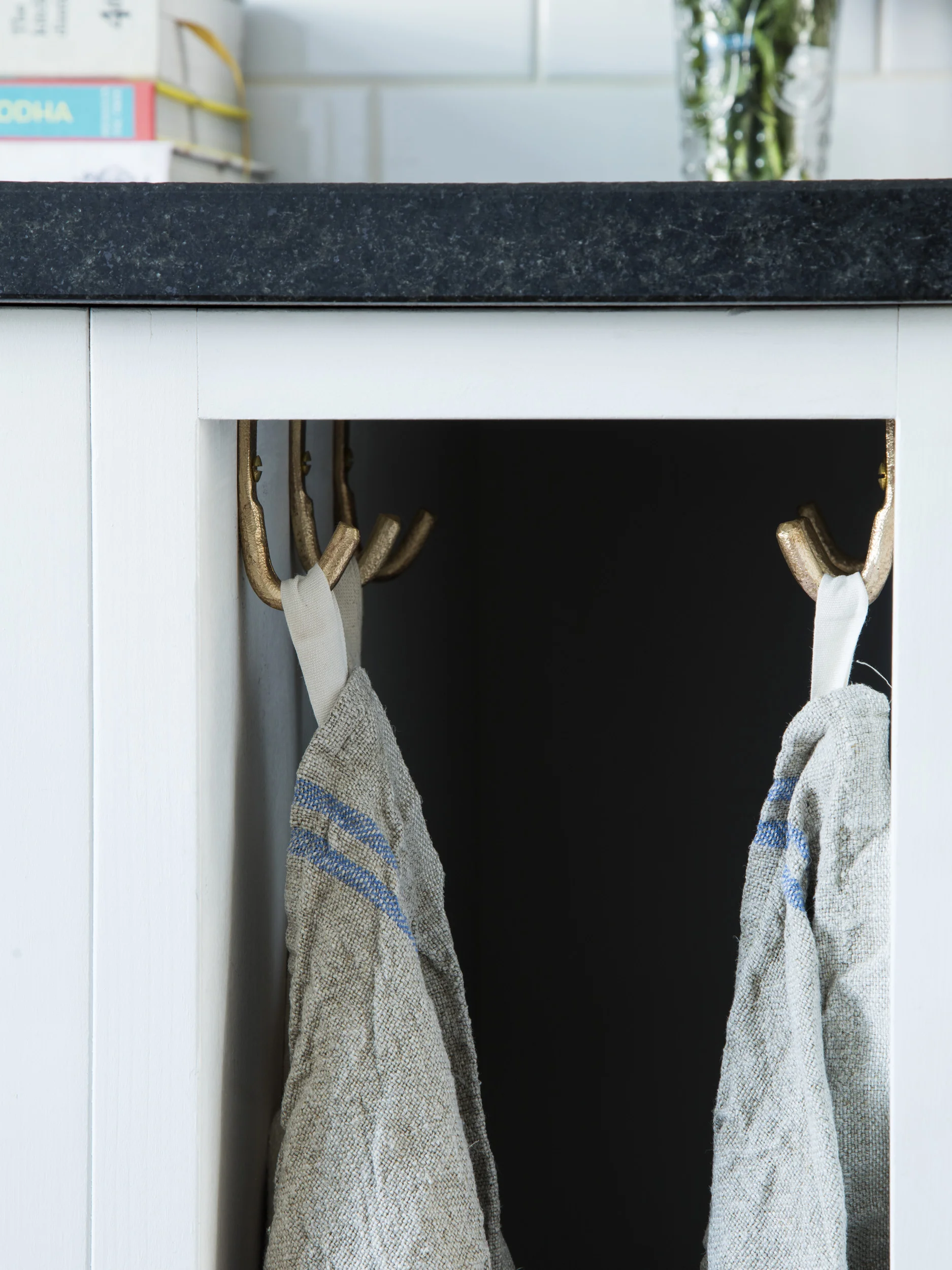 Hooks for tea towel storage