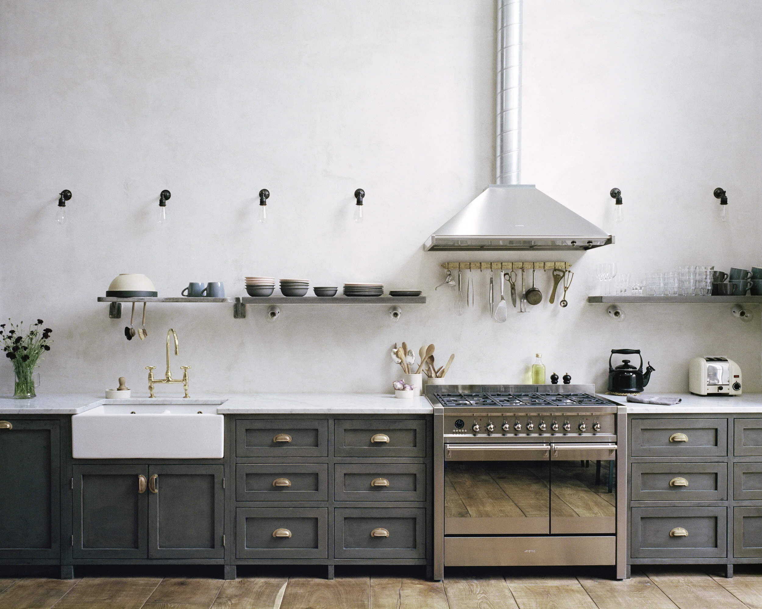 shaker kitchen cabinetry with metal handles