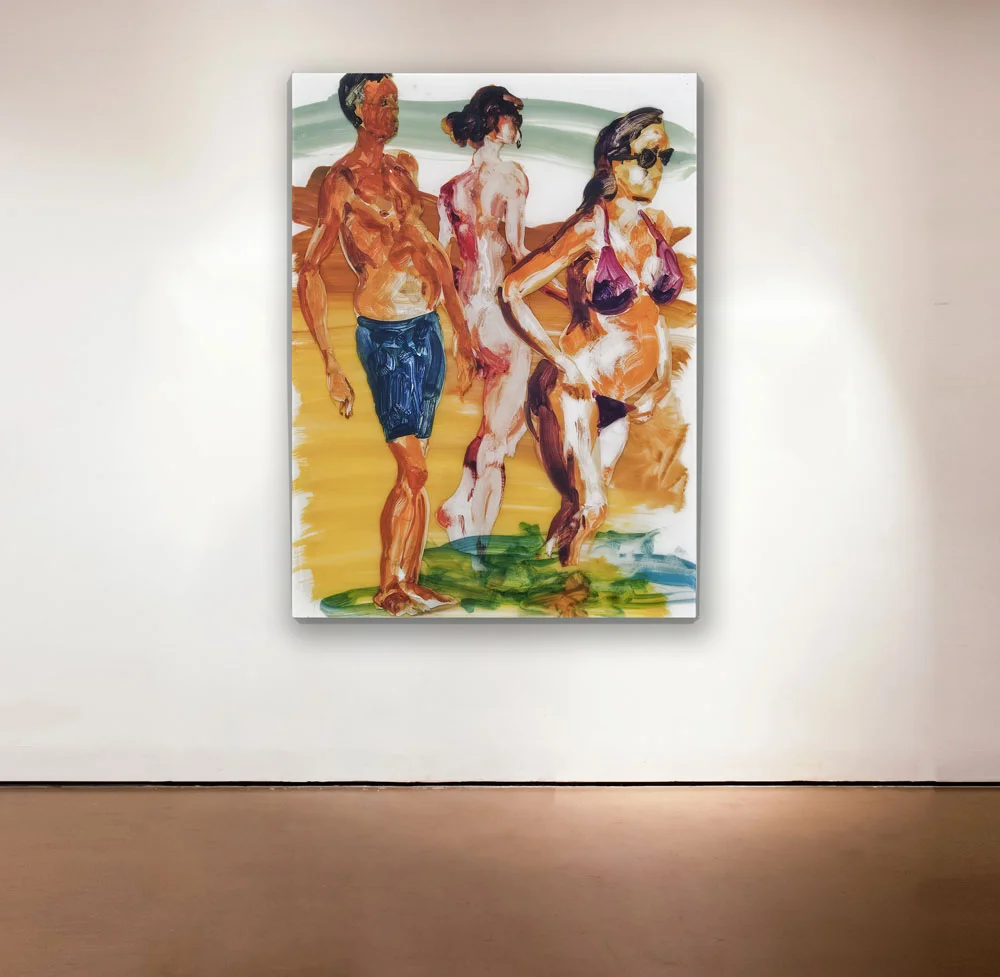 Untitled , 2013 Medium: Unique mixed-media composition: hand-painting with digital pigment prints on acetate in poured resin Dimensions: 40 x 30 inches Pencil signed, verso
