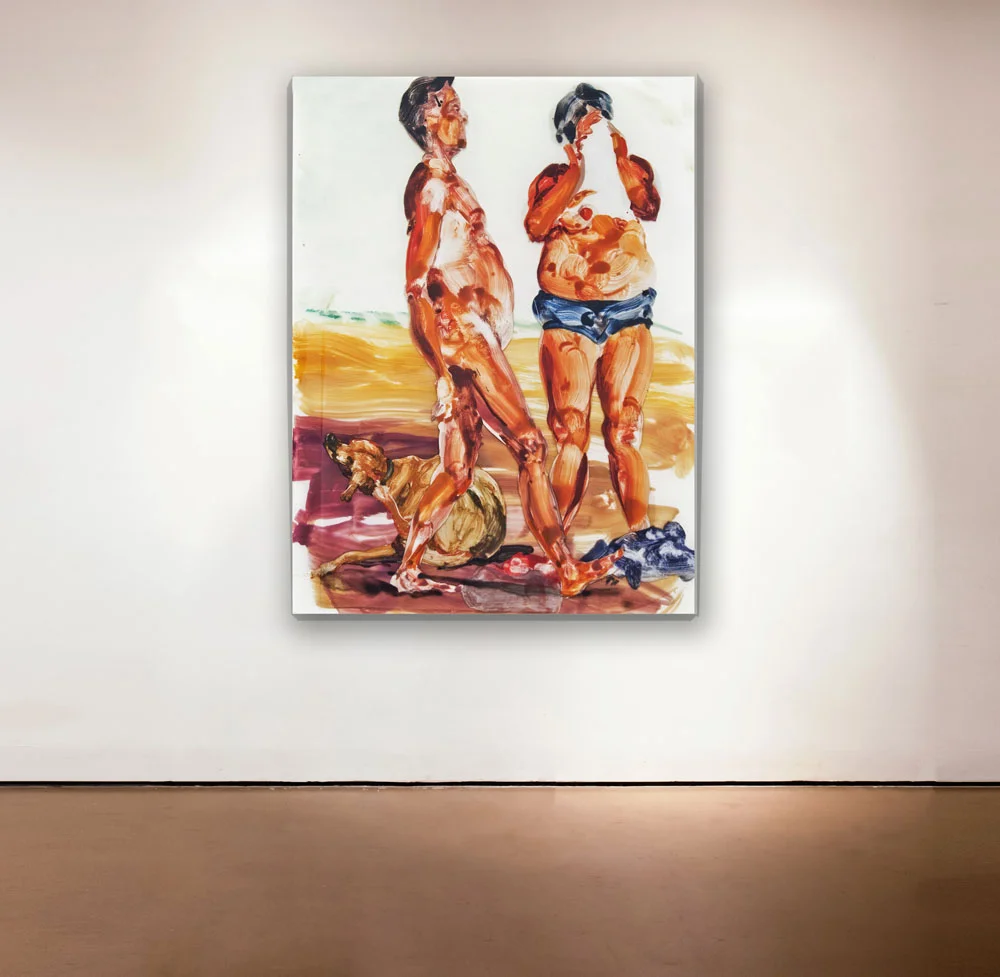 Untitled , 2013 Medium: Unique mixed-media composition: hand-painting with digital pigment prints on acetate in poured resin Dimensions: 40 x 30 inches Pencil signed, verso