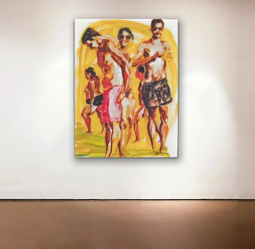 Untitled , 2013 Medium: Unique mixed-media composition: hand-painting with digital pigment prints on acetate in poured resin Dimensions: 40 x 30 inches Pencil signed, verso