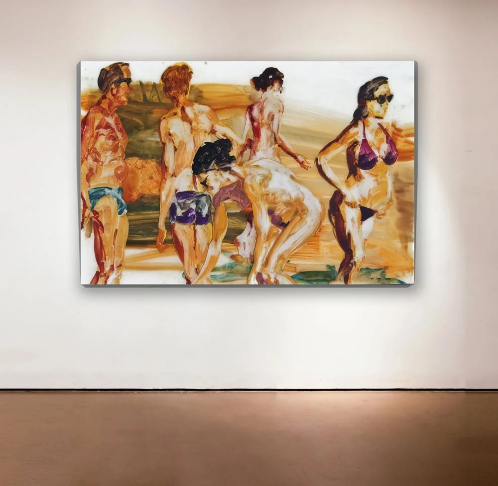 Untitled , 2013 Medium: Unique mixed-media composition: hand-painting with digital pigment prints on acetate in poured resin Dimensions: 40 x 60 inches Pencil signed, verso