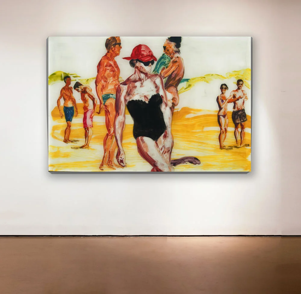 Untitled , 2013 Medium: Unique mixed-media composition: hand-painting with digital pigment prints on acetate in poured resin Dimensions: 40 x 60 inches Pencil signed, verso