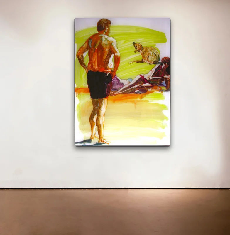  Untitled , 2011 Medium: Unique mixed-media composition: hand-painting with digital pigment prints on acetate in poured resin Dimensions: 40 x 30 inches Pencil signed, verso