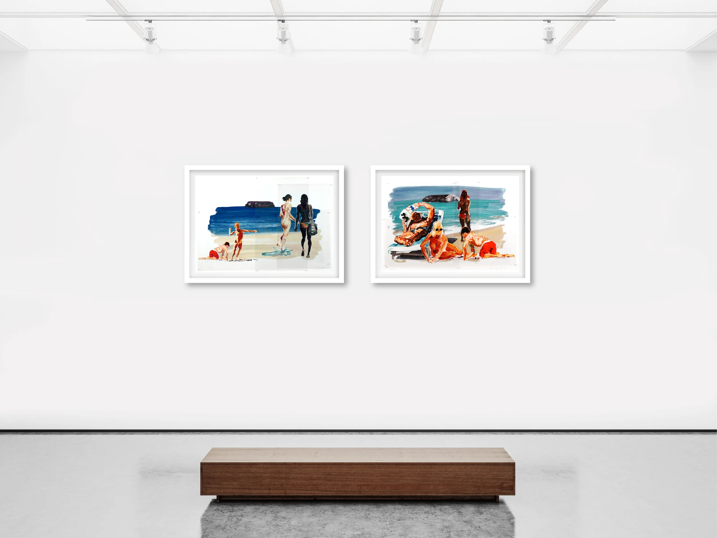 (L) Untitled (Girls Walking Boy Throwing Stone) , 2017, 34.5” x 48.5”, (R) Untitled (Family) , 2017, 34.5” x 48.5” Sublimation on mylar with pins and digital pigment print on paper, mounted to acid-free board