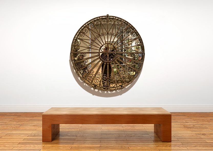 Untitled (Hybrid Wrought Iron Reja I), 2018 Salvaged wrought Iron and Mirror