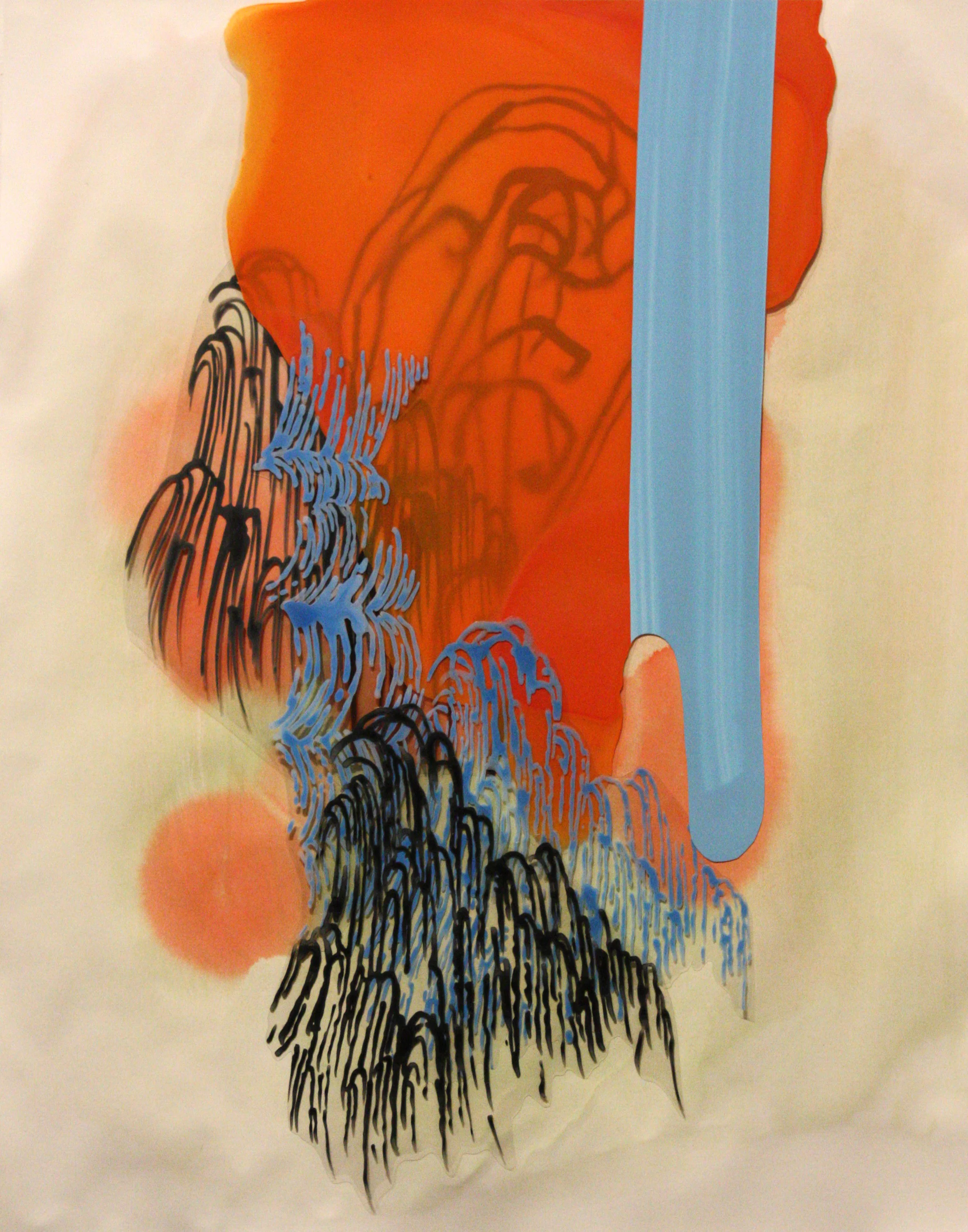 Frond Falls Orange acrylic on Duralar and paper 21 x 17 inches 2012