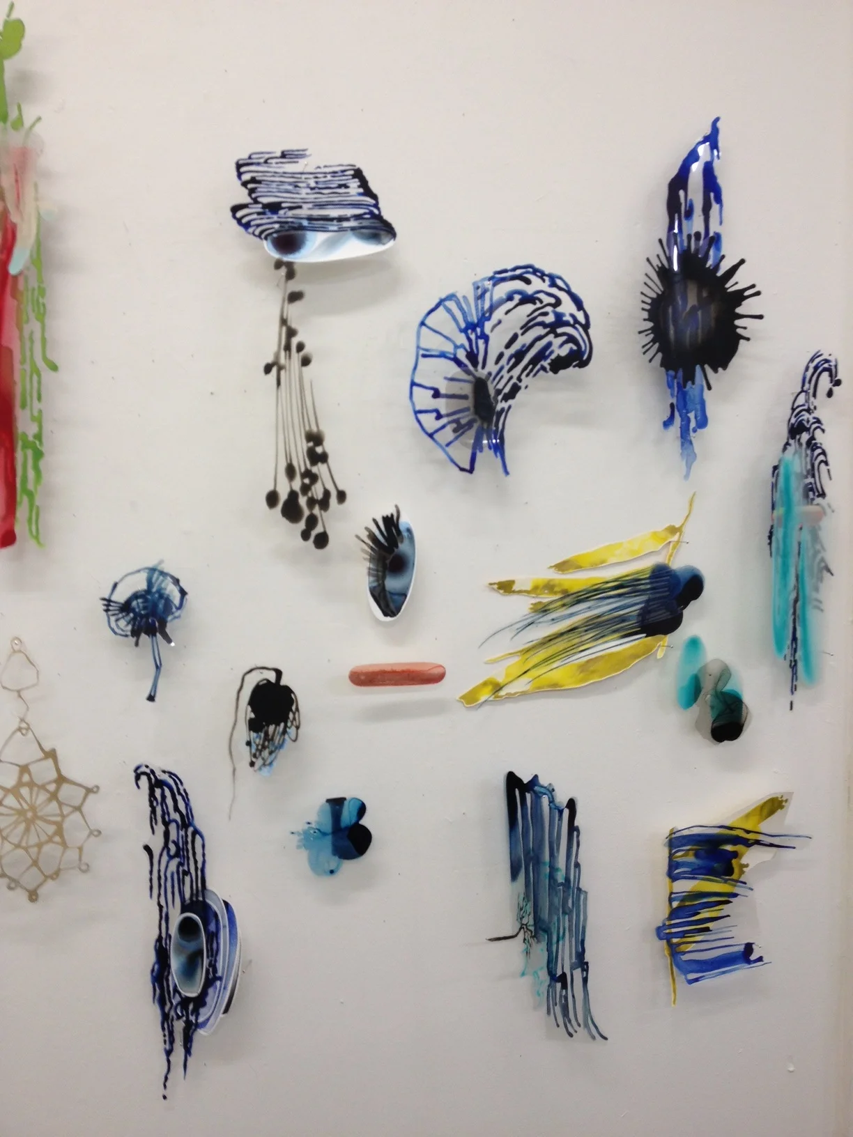 Other World installation view acrylic on Duralar, paper, and tracing paper, pins dimensions variable 2014