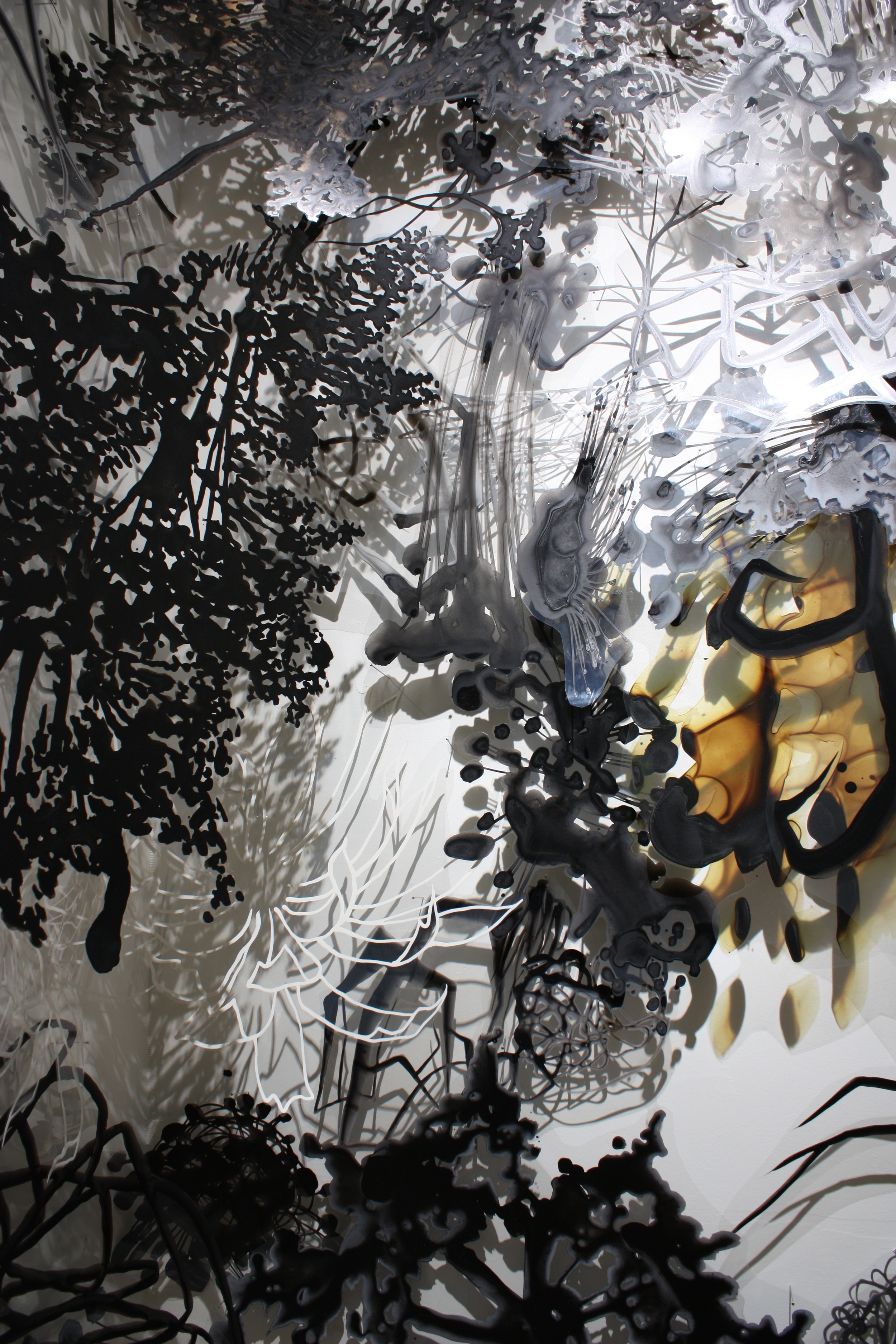   Thicket Heap  Acrylic paint on Duralar, pins, shadows 7&nbsp;x 4&nbsp;x 10 feet&nbsp;(dimensions variable) 2008 Johansson Projects, Oakland, CA 