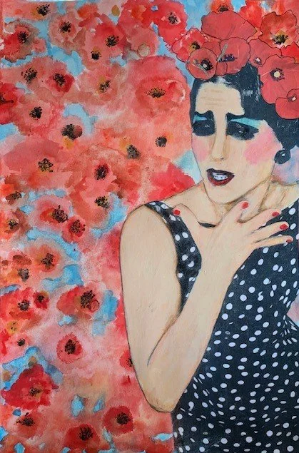 Lady of the Poppies 18x12 acrylic on paper 2025 -.jpg