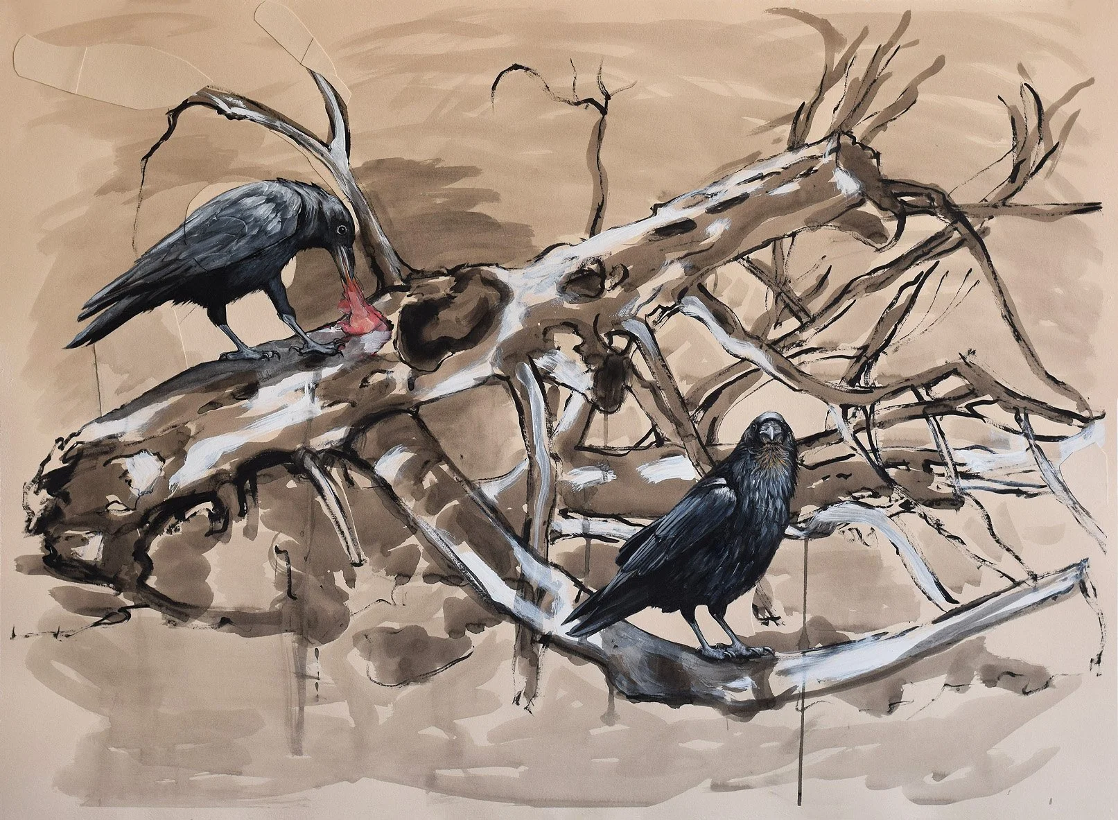 TREE BRANCHES WITH TWO CROWS_Ink & acrylic on paper_22_ x 30_ (2025).jpg