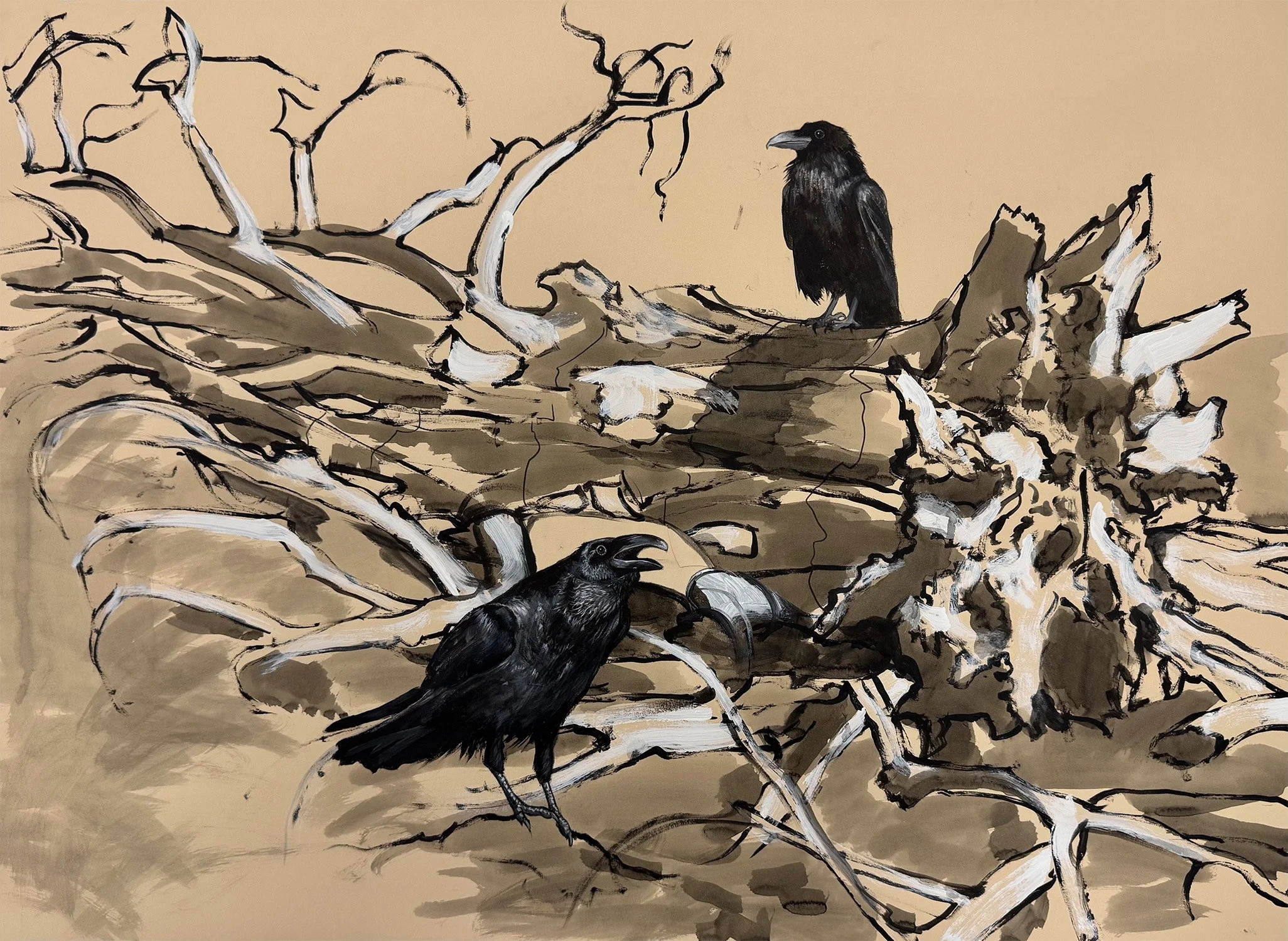 DECOMPOSING TREE WITH RAVENS_Ink & Acrylic on paper_22_ x 30_ (2025) copy.jpg