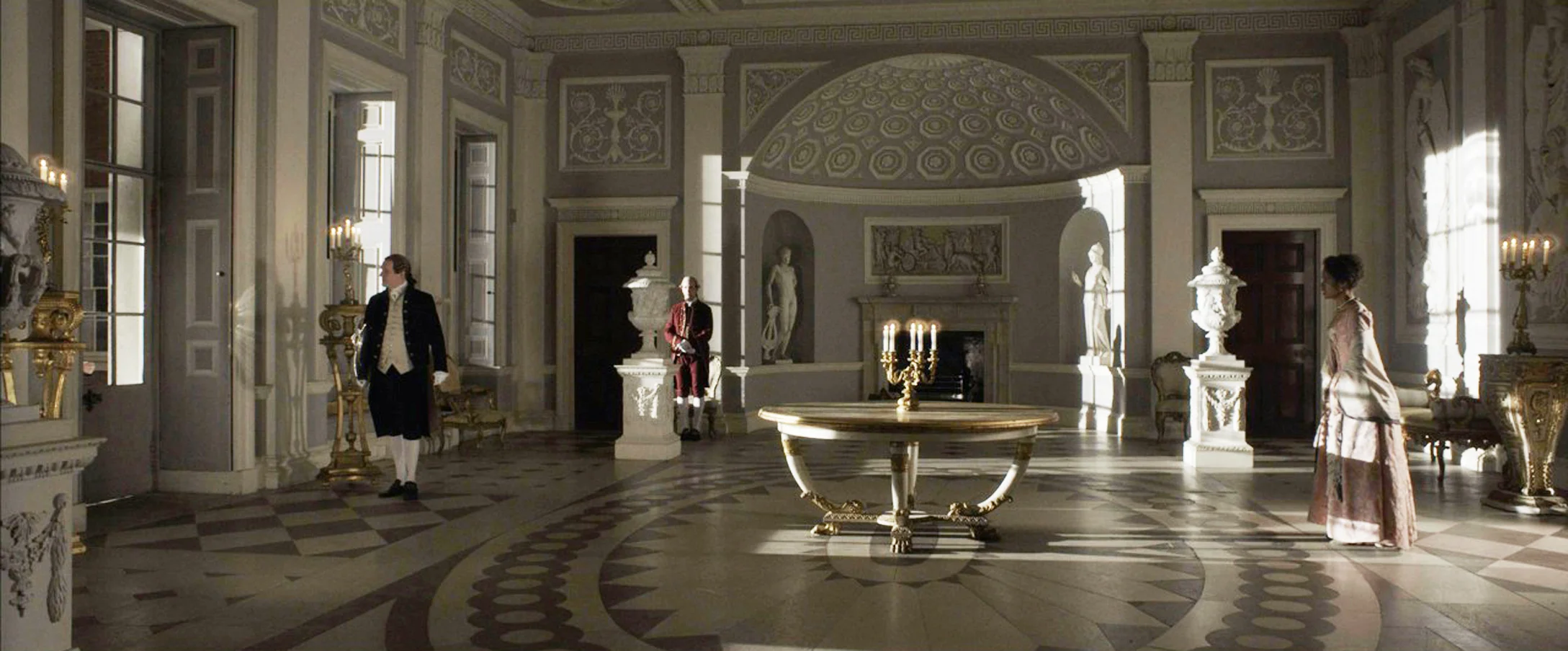 Dressed location as the entrance hall at Kenwood House.