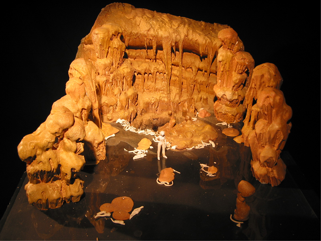 Scale model of the set with miniature character.