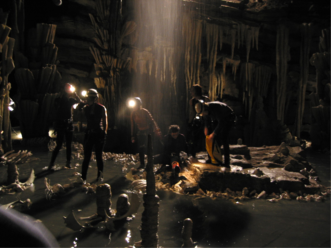 Filming the actresses climbing up into the cave.