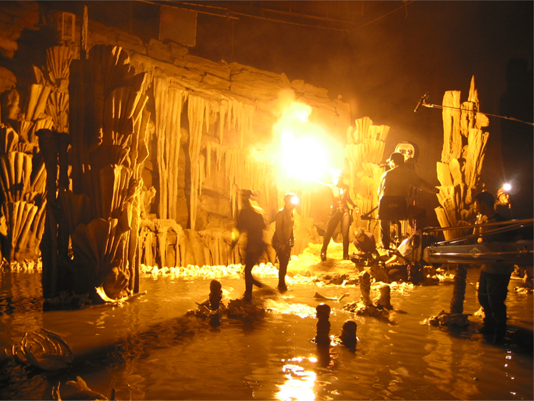 Filming with a yellow flare lit.