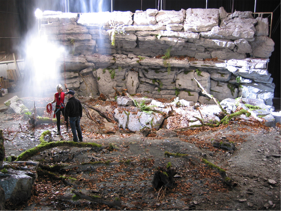 Entrance Chamber set with waterfall, ferns and moss.