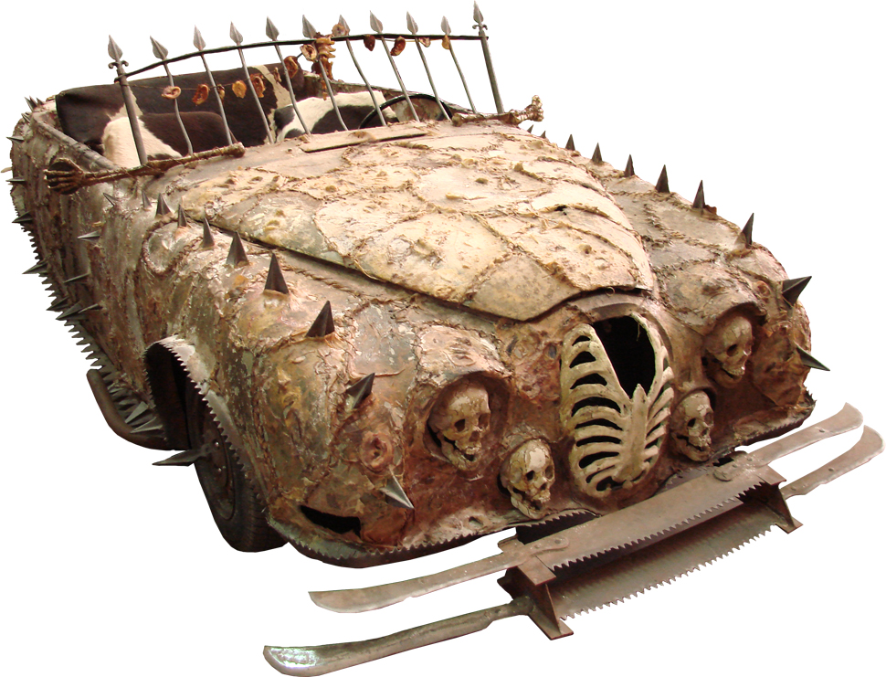 Marauder lead Sol'd car with human skin stretched across it's bodywork.