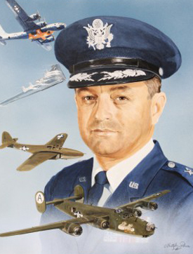 Brigadier General Robert L. "Bob" Cardenas, USAF (RET) has flown over 60 different aircraft in his career as a test pilot, combat leader in bombers and fighters, and Commander of the Air Force Special Operations Force. Gen. Cardenas began his military career as a private in the Army Cost Artillery. He became a pilot as a cadet in the Army Air Corps, and was commissioned a 2nd Lt. in July 1941. In 1942 he was sent to Twenty-nine Palms, CA to establish an Army Air Corps Glider School. His distinguished military career included flying combat missions in B-24 Liberators over Germany. Shot down on his 20th mission, he evaded capture and escaped. Gen. Cardinas has been a key figure in many of our foreign military operations, including Korea, India, the Himalayan Mountains, Pakistan, Thailand, and North Vietnam. Gen. Cardenas had the dubious honor of negotiating with Muammar Gadhafi the withdrawal of U.S. forces from Wheelus AFB in Libya. As a test pilot, he participated in the flight test evaluation of the German jet fighter ME-262 and the Arado 234 bomber. Cardenas was a key member of the X-1 supersonic project. He served as operations officer and command pilot of the B-29 that launched Captain Charles Yeager into the realm of supersonic flight. As the U.S. Deputy to Live Oak in Belgium his responsibility to SACEUR was to maintain open corridors to Berlin by calling the Soviets bluff to block travel to Berlin by land, air or rail. Prior to his retirement in June 1973, General Cardenas served as Chief of the JL Division of the Joint Strategic Target Planning Staff (JSTPS), where he was responsible for the development of the Joint Stategic Target List of the U.S. nuclear War Plan (SIOP). In 1983 Cardenas served as the California coordinator for President Reagan's Southwest Boarder Economic Action Group. He also served as General to California Veterans, Chairman of the San Diego United Veterans Council and Director on the Board of the Veterans Memorial Center & Museum. General Cardenas has many honors, including the Distinguished Service Medal, Distinguished Flying Cross, Purple Heart, Meritorious Service Medal, Joint Service Commendation Medal, and the Presidential Citation. Foreign decorations include the Spanish Grand Legion of Aeronautical Merit with Sash & Dagger.