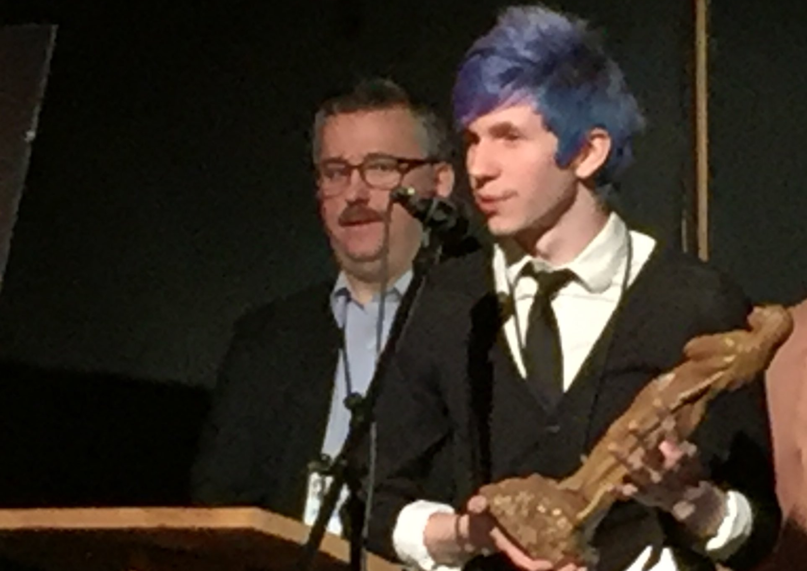 Tyler Byrnes of Breakfast accepts Best Editing Award at Oxford Film Festival. 
