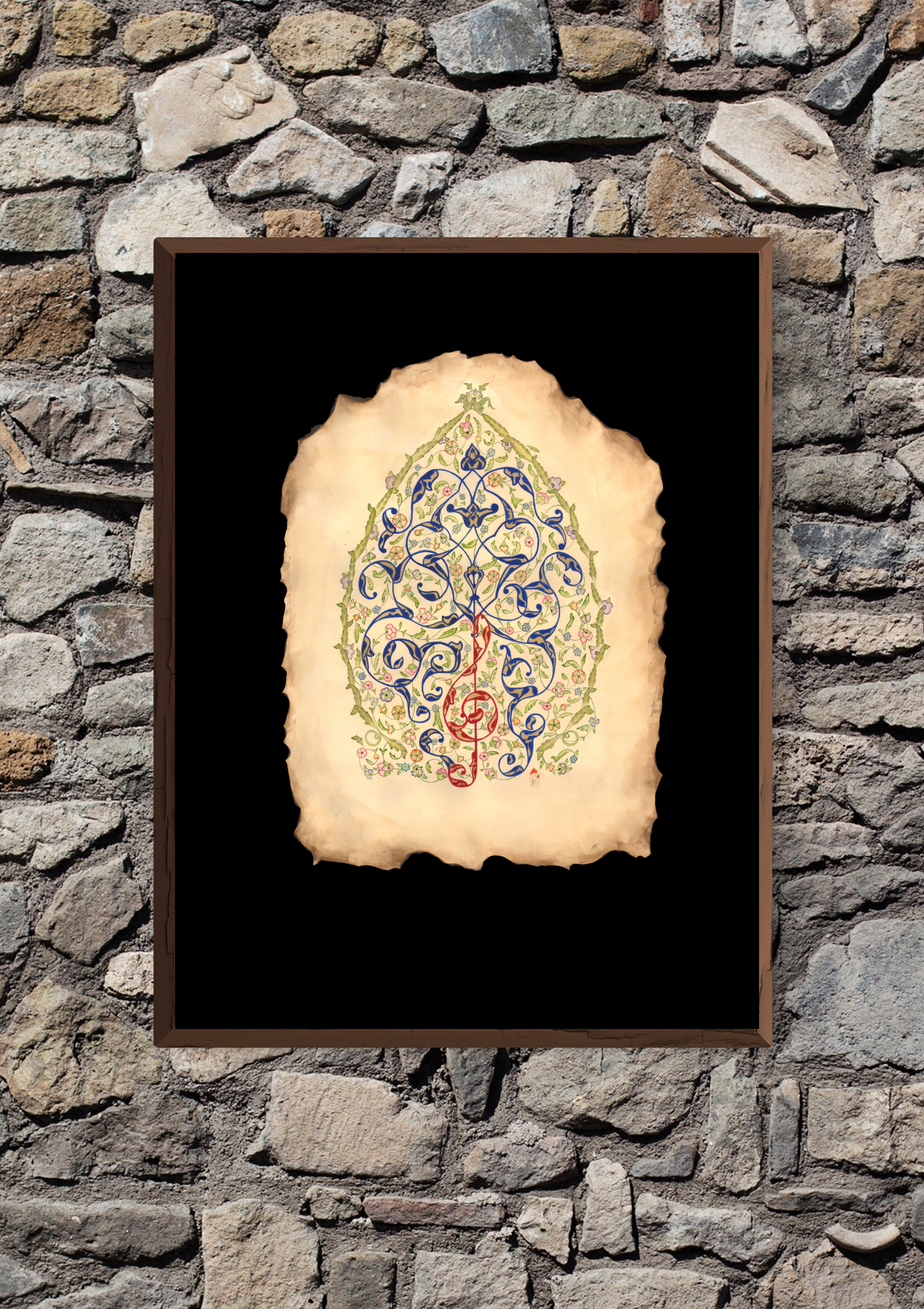 Yellow Abstract Stone Wall Mockup Framed Art.png