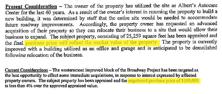 Compare the 2009 description (top) of the City's purchase with the 2005 description (bottom)