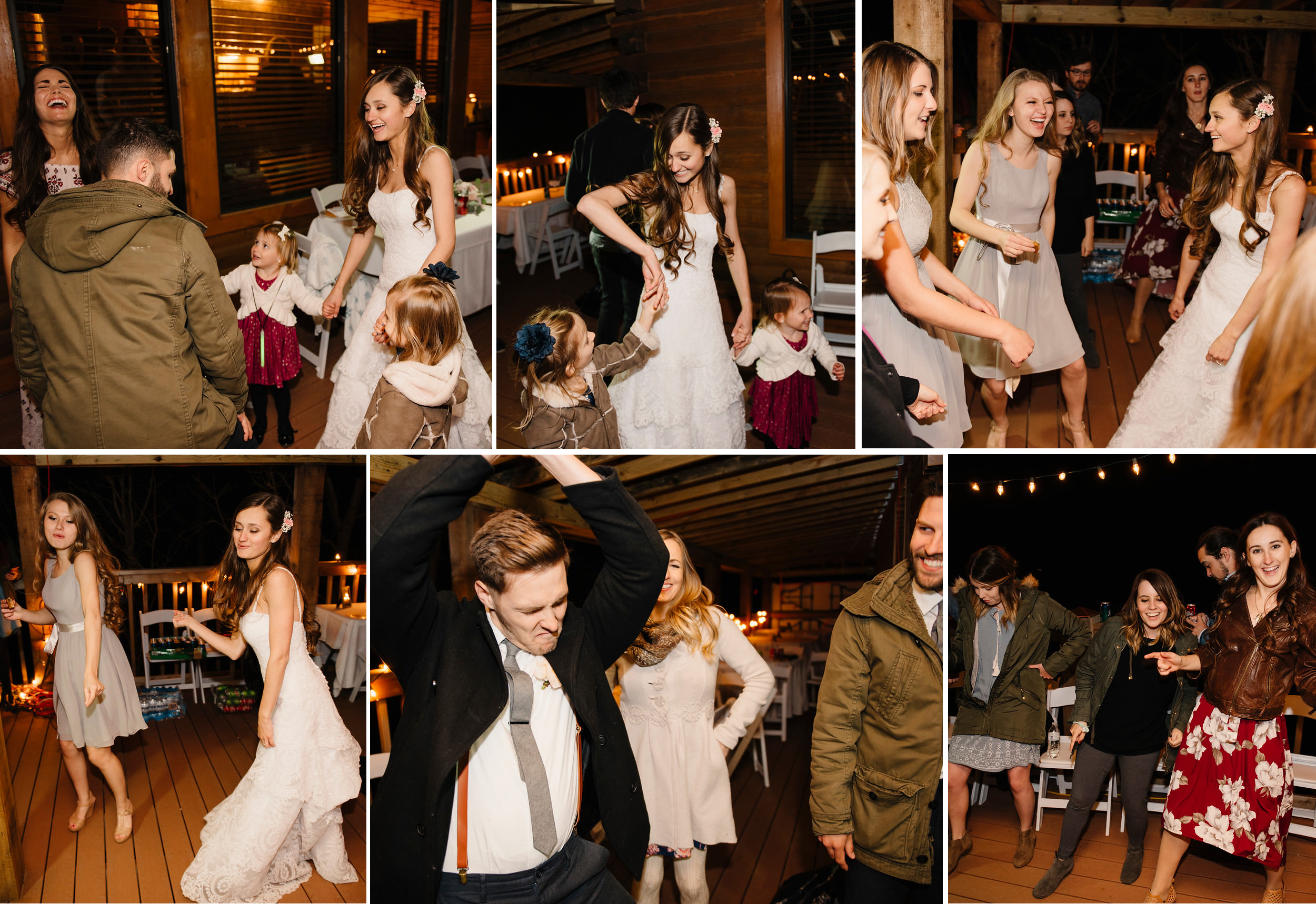 A bride, groom, and their friends dance to celebrate their Steele Creek Buffalo River Wedding with Arkansas Adventure Destination Photographer Colby and Jess