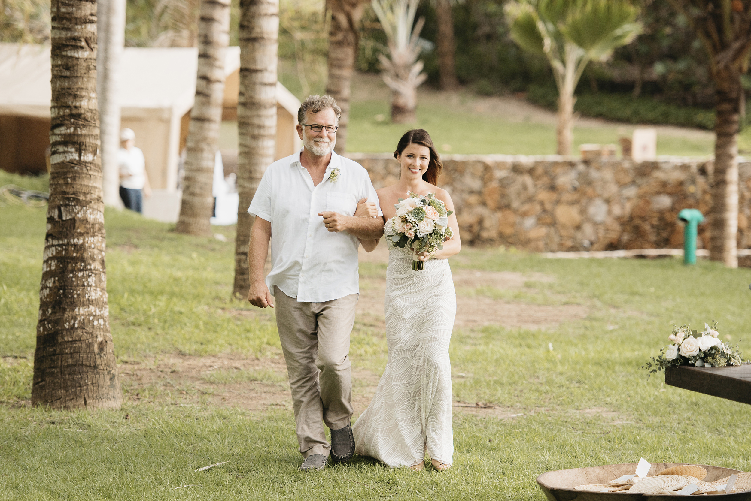 Bride and her father walk down aisle in Sayulita Mexico photography by Puerto Vallarta Wedding Photographer Colby and Jess colbyandjess.com
