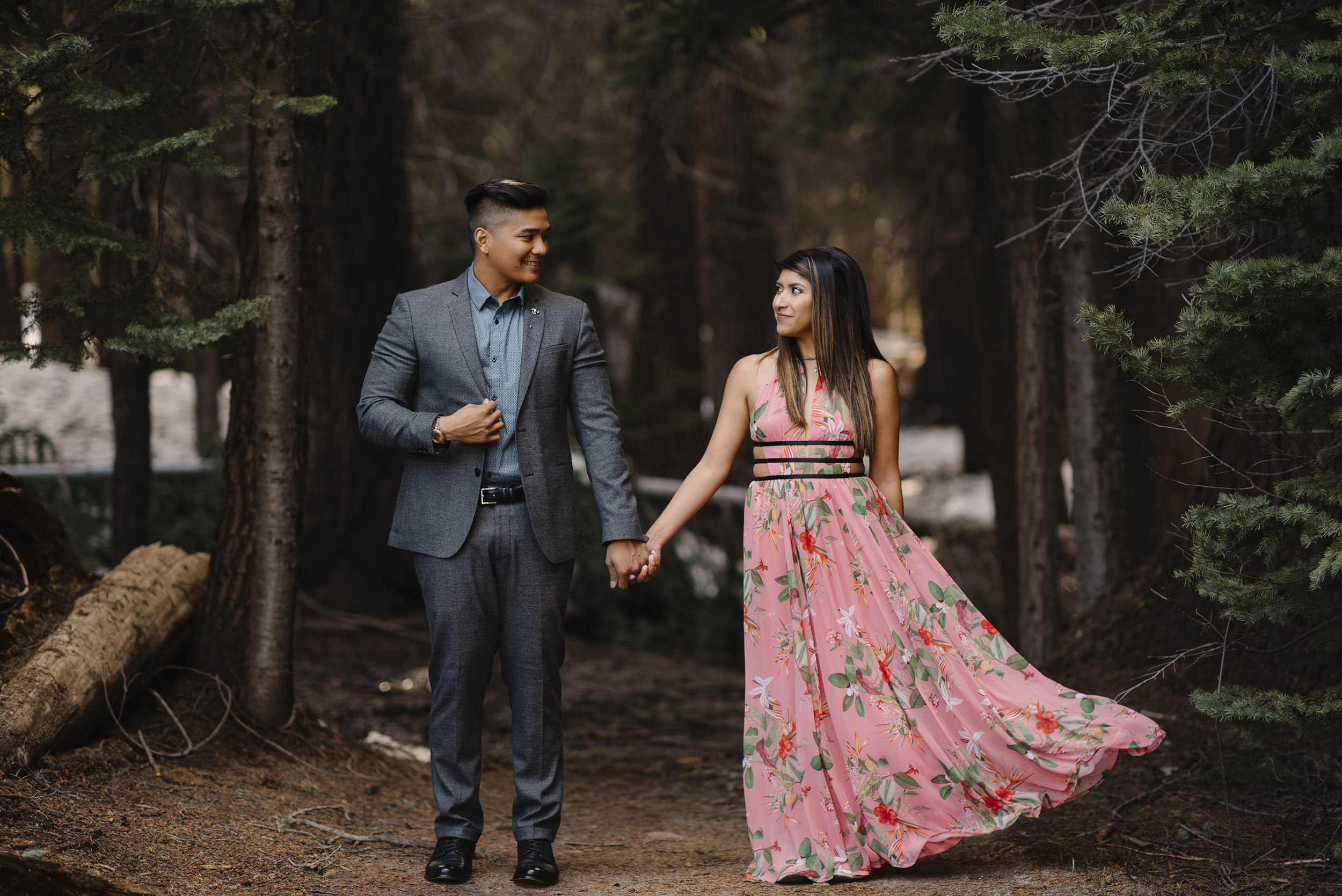 We stopped in this beautiful spot on the Taft Point Trail for the engagement photos.  Photography by Yosemite Wedding Photographer Colby and Jess Photography.  colbyandjess.com