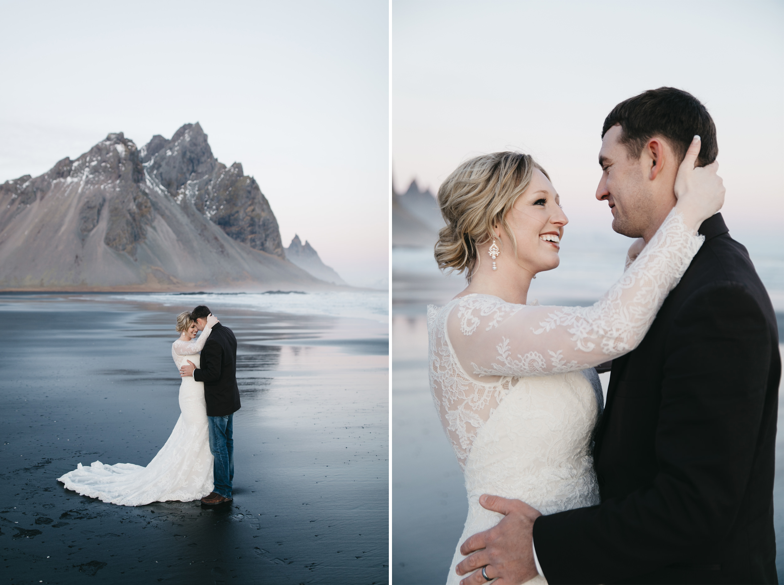 A happy couple shares their first dance after eloping in Iceland with destination wedding photographers colby and jess.