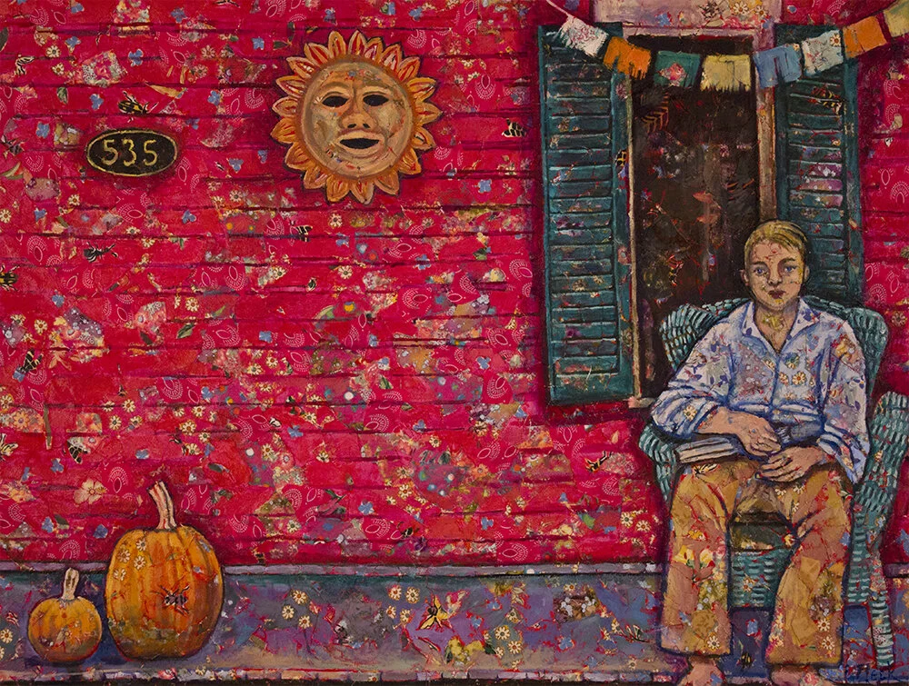 Porch Sitting, 18x24, fabric and oils, 2014.jpg