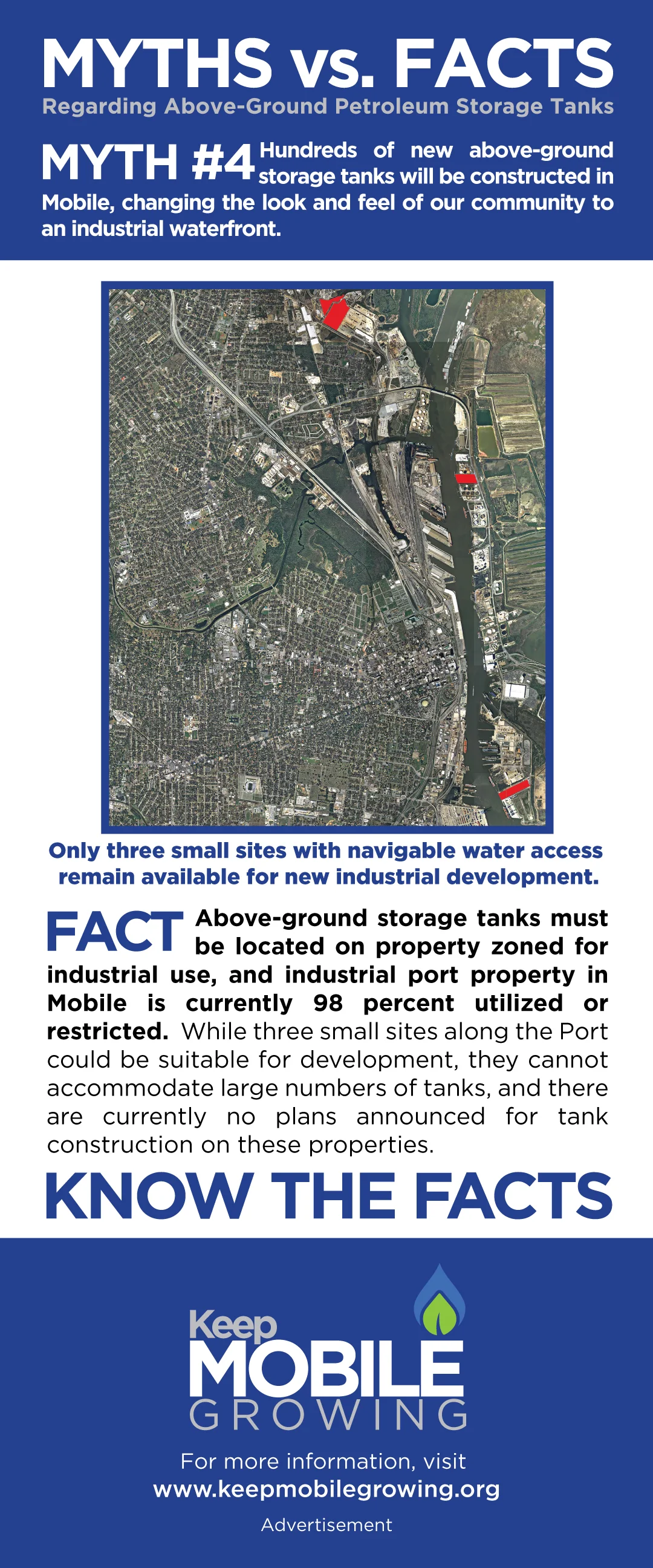 Myth #4 (Click Image for FACTS) Hundreds of new above-ground storage tanks will be constructed in Mobile, changing the look and feel of our community to an industrial waterfront.