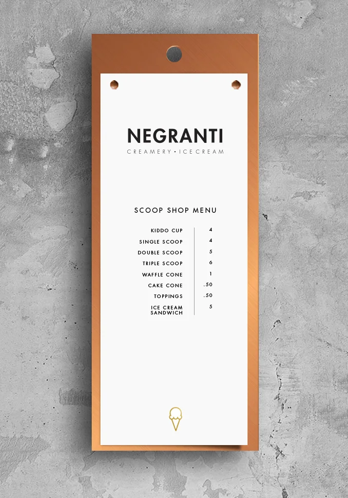 Mock up of scoop shop menus. 