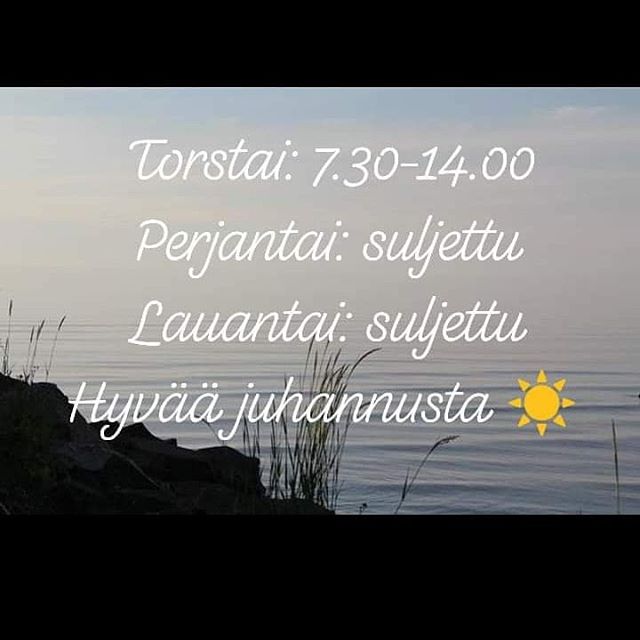 Juhannusviikolla suljemme torstaina poikkeuksellisesti jo klo 14. Perjantaina ja lauantaina olemme kiinni. Hyvää juhannusta kaikille ☀️