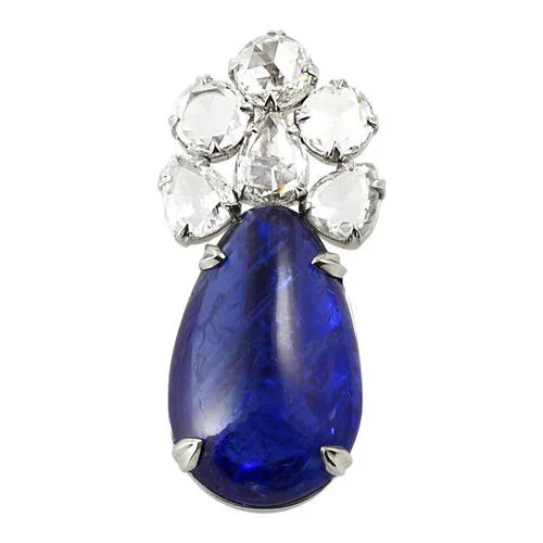 Burma No Heat Sapphire and Rose Cut Diamond Pendant