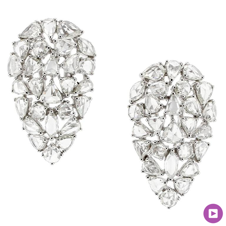 Antique Silver Topped Rose Cut Diamond Earrings 14K Rose Gold