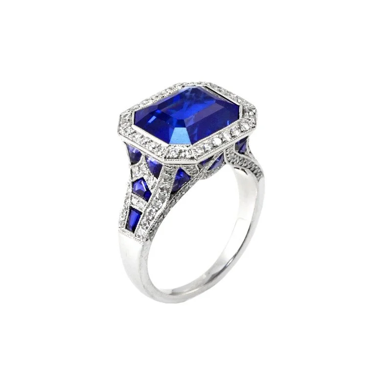Superb Carat Sapphire Diamond Platinum Engagement Ring - Main Image