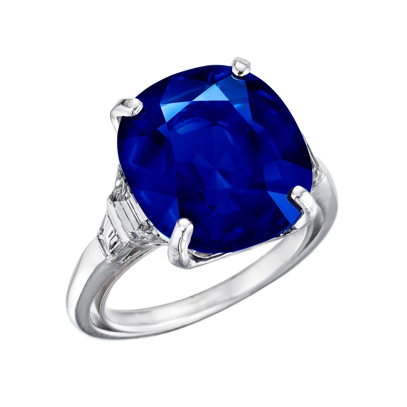 13+ CT. KASHMIR SAPPHIRE & DIAMOND ART DECO PLATINUM RING