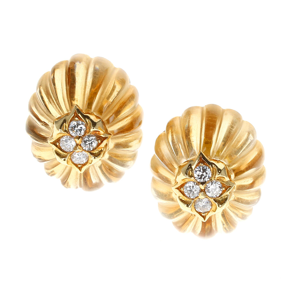 French Fluted Citrine and Diamond Yellow Gold Earrings — RAF - Rare |  Antique | Fine Jewels : Jewels for Generations