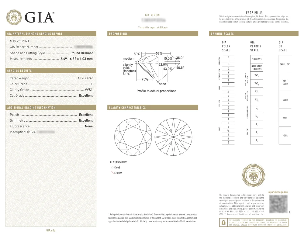 Diamant Naturel 1 Carat - Certifié GIA, Qualité VVS1, Taille Excellente, 6.5 Mm Rond - Avec Certificat