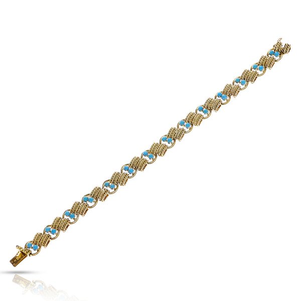 Van Cleef & Arpels Turquoise & Pearl Twist Bracelet (Yellow Gold