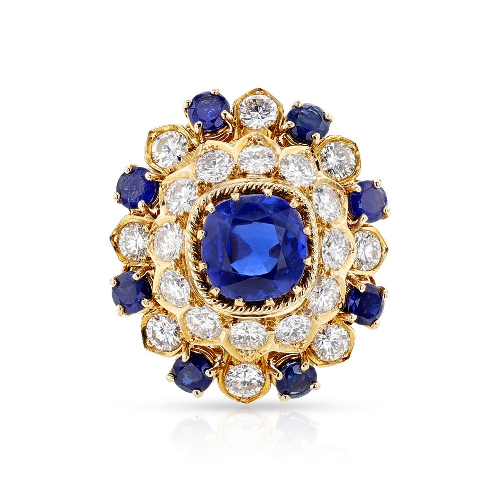 Van Cleef & Arpels Sapphire Cabochon and Diamond Floral Ring, 18K
